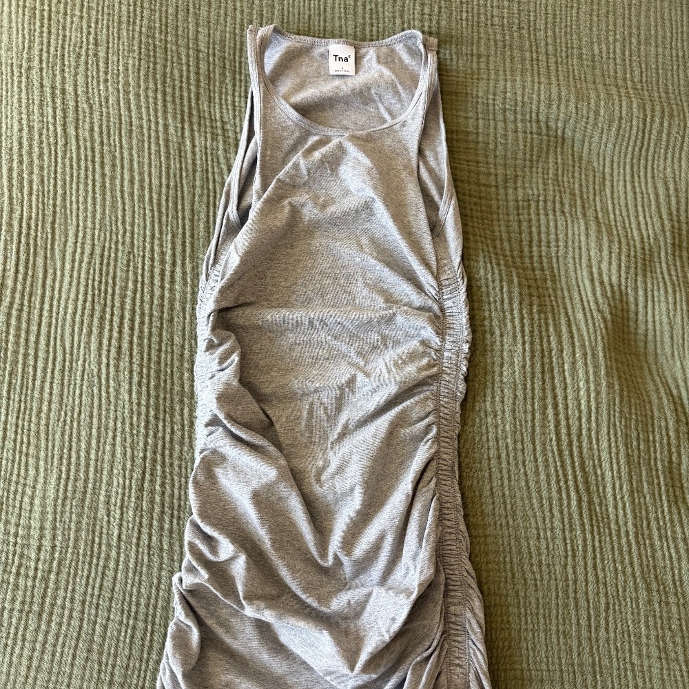 Aritzia Tna Ruched Mini Dress Grey Bodycon Tank Stretch Casual XS S